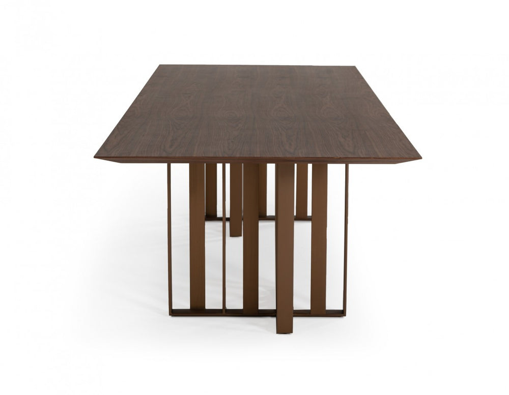 118" Brown And Brass Stainless Steel Double Pedestal Base Dining Table - Homeroots - Flyclothing LLC