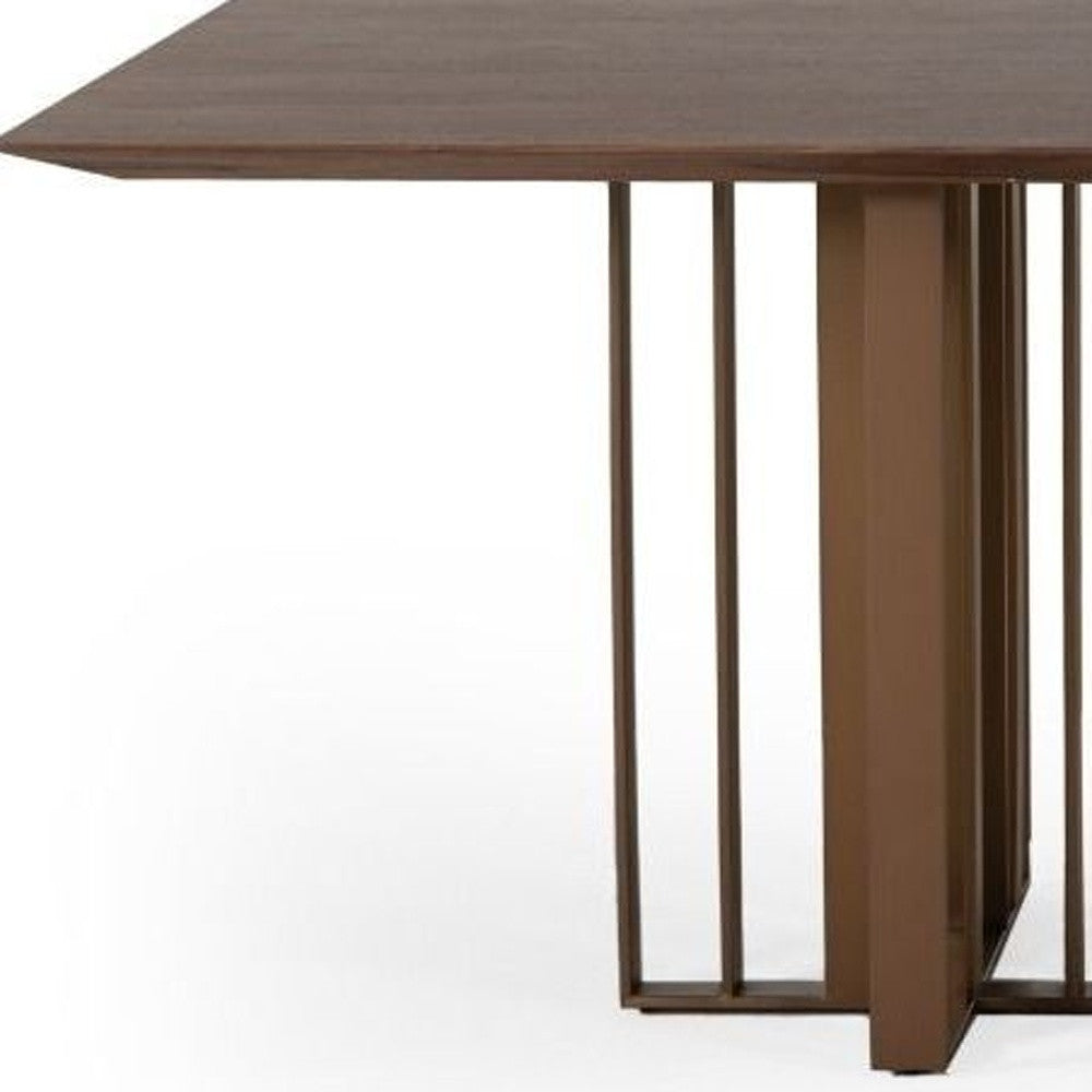 118" Brown And Brass Stainless Steel Double Pedestal Base Dining Table - Homeroots - Flyclothing LLC