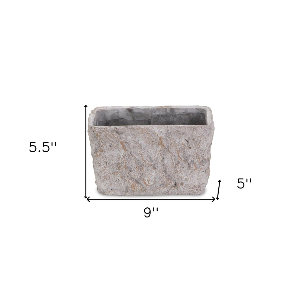 9" Gray Speckle Glaze Cement Indoor Outdoor Rectangular Pot Planter - Homeroots - Flyclothing LLC