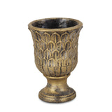 7" Antiqued Brass Textural Tone On Tone Cement Indoor Outdoor Round Urn Planter - Homeroots - Flyclothing LLC