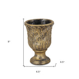 7" Antiqued Brass Textural Tone On Tone Cement Indoor Outdoor Round Urn Planter - Homeroots - Flyclothing LLC