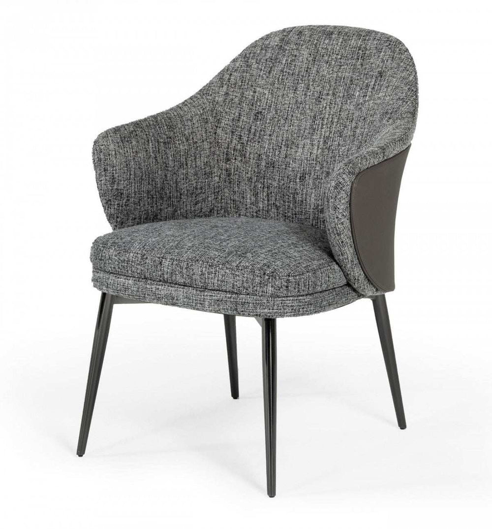 Gray And Black Upholstered Fabric and Faux Leather Wing Back Dining Arm Chair - Homeroots - Flyclothing LLC