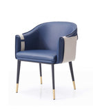 Blue and Beige And Black Upholstered Faux Leather Dining Arm Chair - Homeroots - Flyclothing LLC