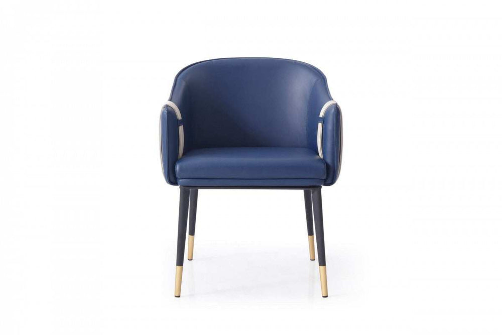 Blue and Beige And Black Upholstered Faux Leather Dining Arm Chair - Homeroots - Flyclothing LLC