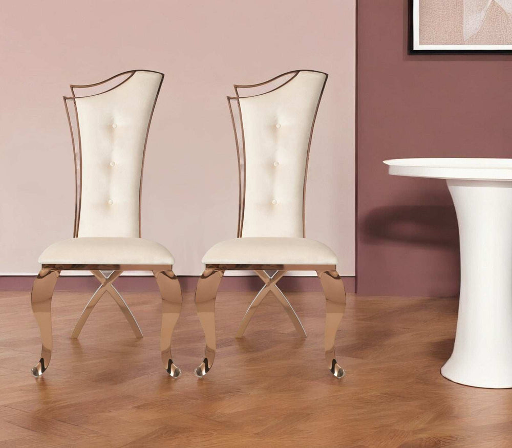Set of Two Tufted Beige And Rose Gold Upholstered Velvet Dining Side Chairs - Homeroots - Flyclothing LLC