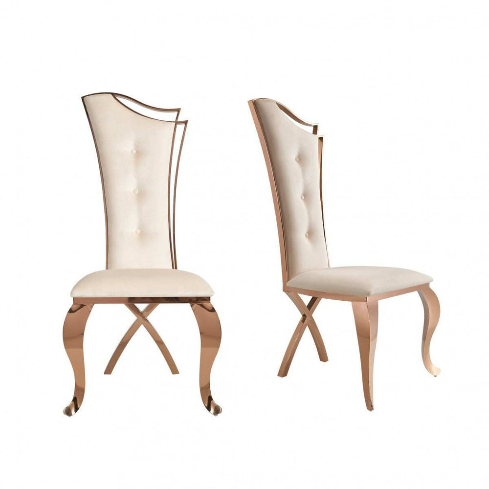 Set of Two Tufted Beige And Rose Gold Upholstered Velvet Dining Side Chairs - Homeroots - Flyclothing LLC