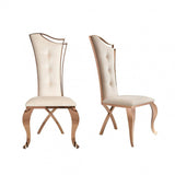 Set of Two Tufted Beige And Rose Gold Upholstered Velvet Dining Side Chairs - Homeroots - Flyclothing LLC