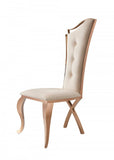 Set of Two Tufted Beige And Rose Gold Upholstered Velvet Dining Side Chairs - Homeroots - Flyclothing LLC