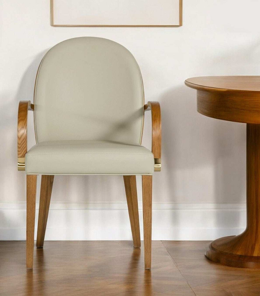 Gray And Brown Upholstered Faux Leather Dining Arm Chair - Homeroots - Flyclothing LLC