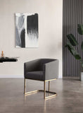 Dark Gray And Antiqued Brass Upholstered Fabric Dining Arm Chair - Homeroots - Flyclothing LLC