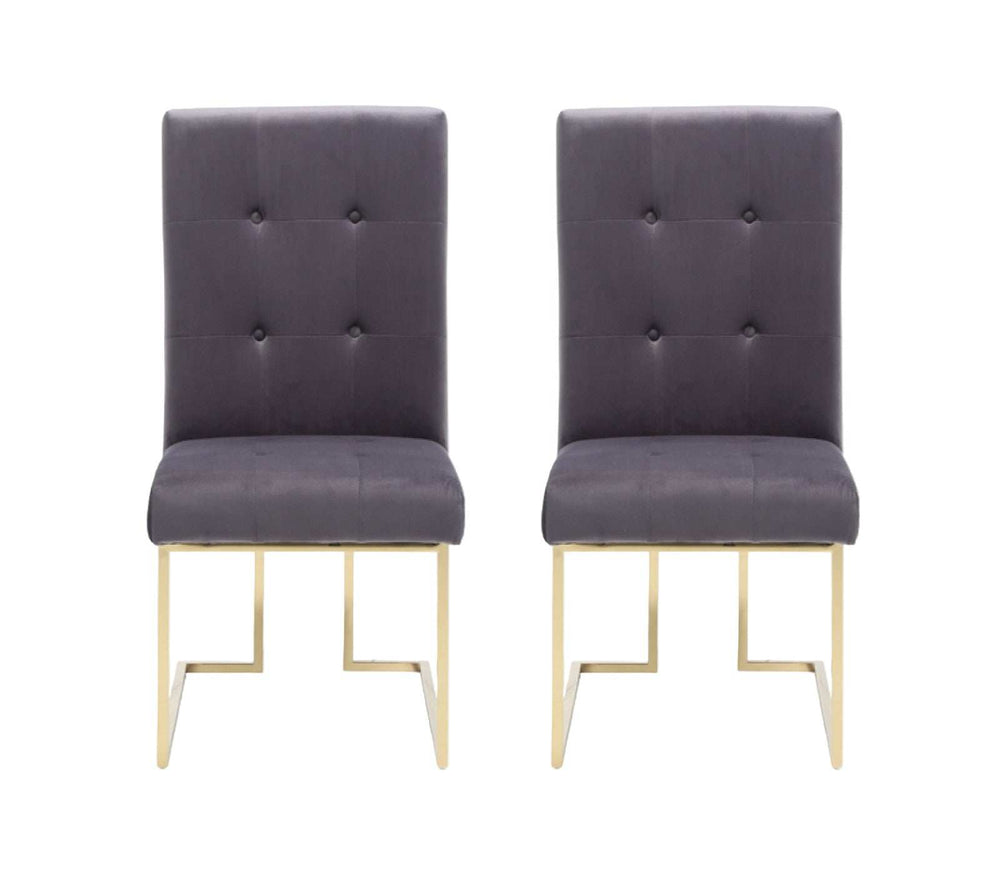 Set of Two Tufted Gray And Gold Upholstered Fabric Dining Side Chairs - Homeroots - Flyclothing LLC