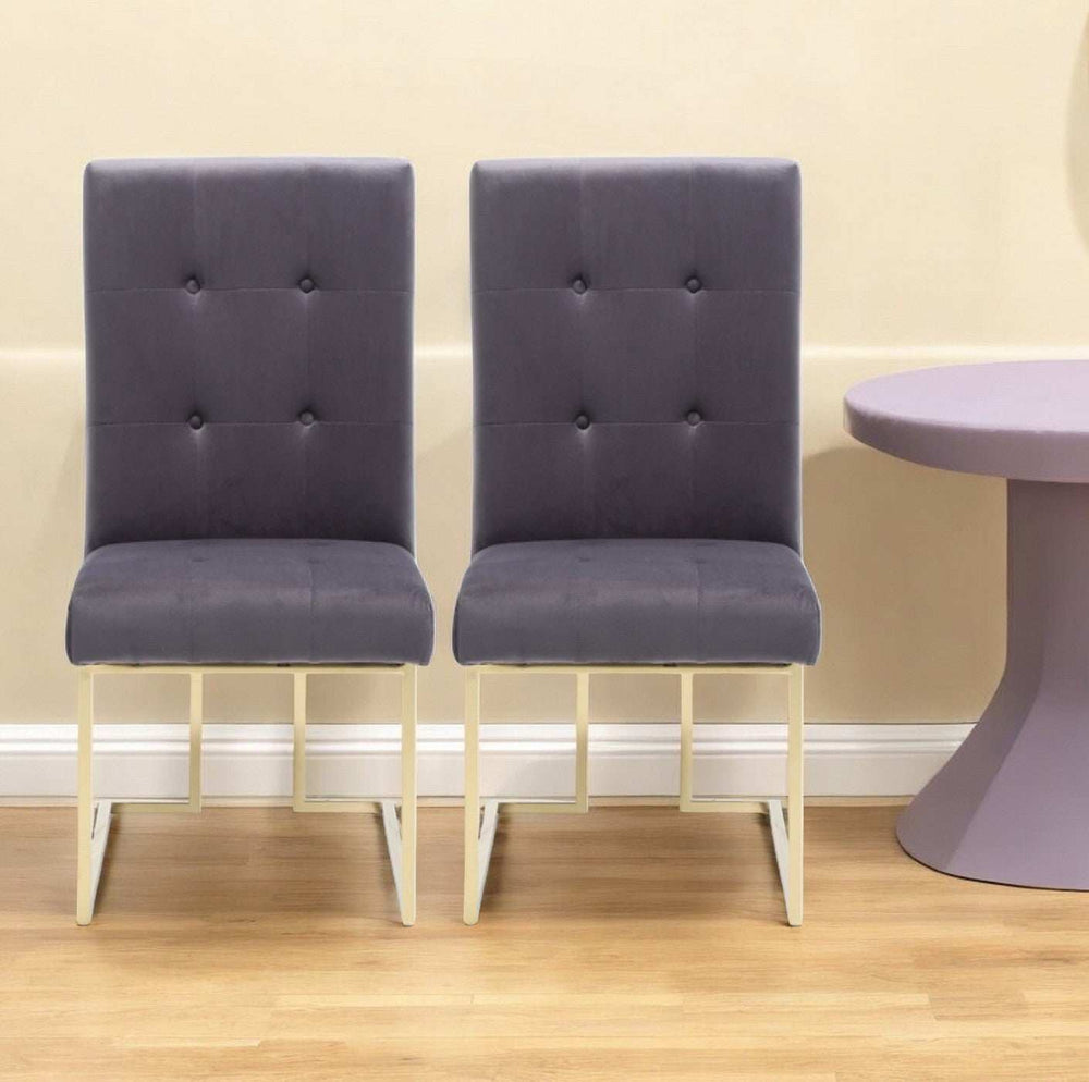 Set of Two Tufted Gray And Gold Upholstered Fabric Dining Side Chairs - Homeroots - Flyclothing LLC