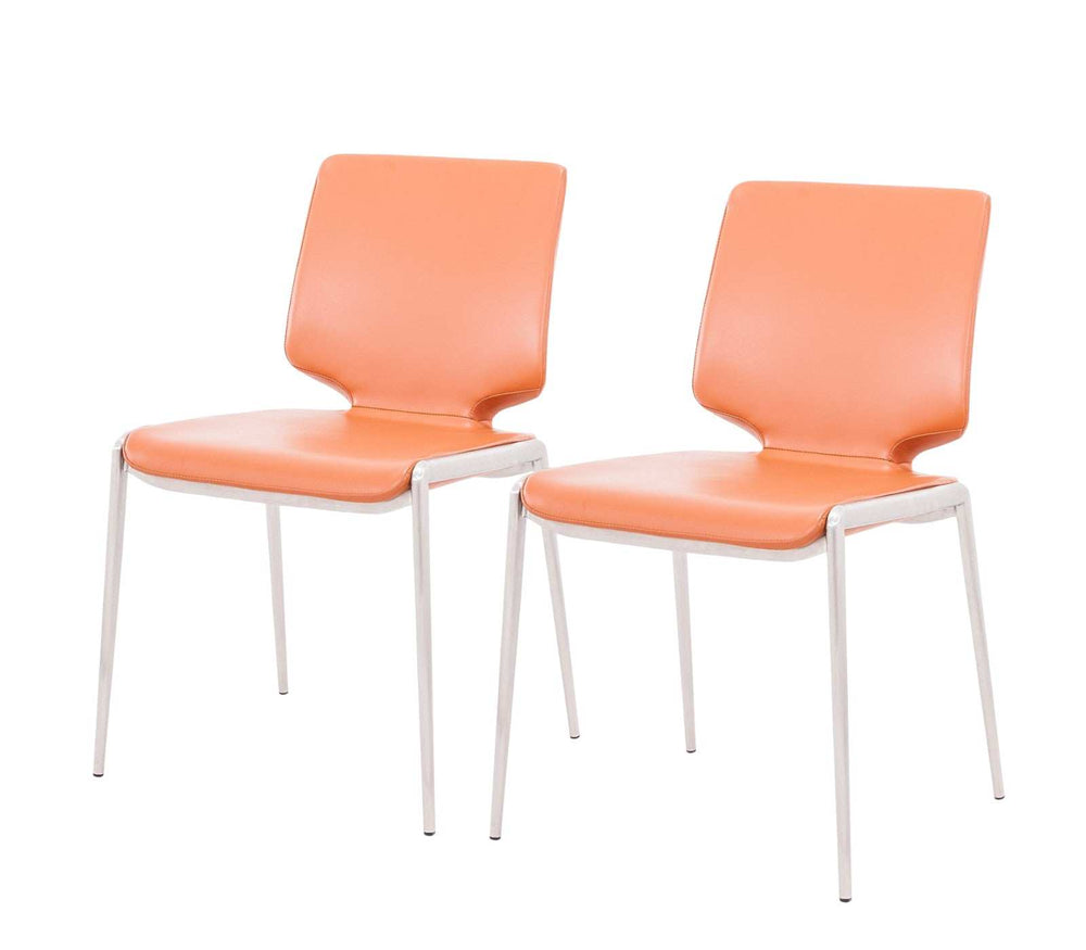 Set of Two Terra Cotta And Silver Upholstered Faux Leather Dining Side Chairs - Homeroots - Flyclothing LLC