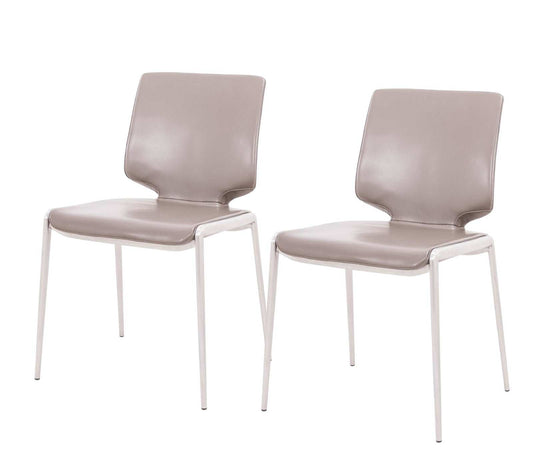 Set of Two Dark Gray And Silver Upholstered Faux Leather Dining Side Chairs - Homeroots - Flyclothing LLC