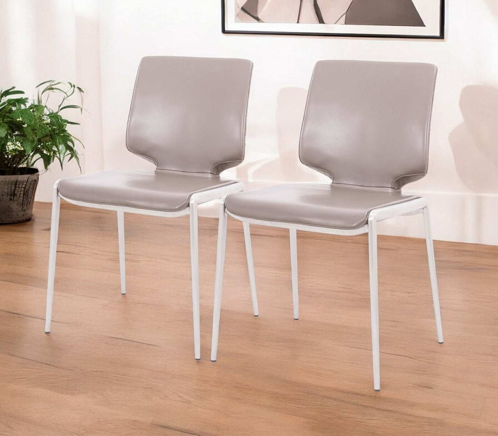 Set of Two Dark Gray And Silver Upholstered Faux Leather Dining Side Chairs - Homeroots - Flyclothing LLC