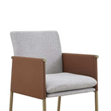 Light Gray And Antiqued Brass Upholstered Fabric Dining Arm Chair - Homeroots - Flyclothing LLC