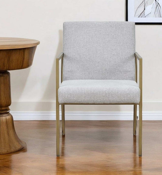 Light Gray And Brass Upholstered Fabric Dining Arm Chair - Homeroots - Flyclothing LLC