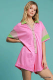 Umgee Contrast Trim Button Front Romper - Trendsi - Flyclothing LLC