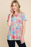 BOMBOM Floral Short Sleeve T-Shirt - Trendsi - Flyclothing LLC