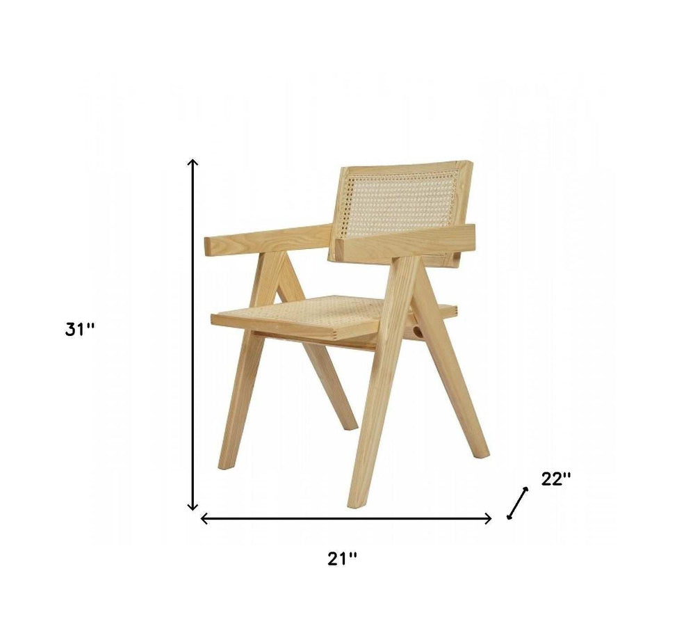 Natural Wood Open Back Dining Arm Chair - Homeroots - Flyclothing LLC