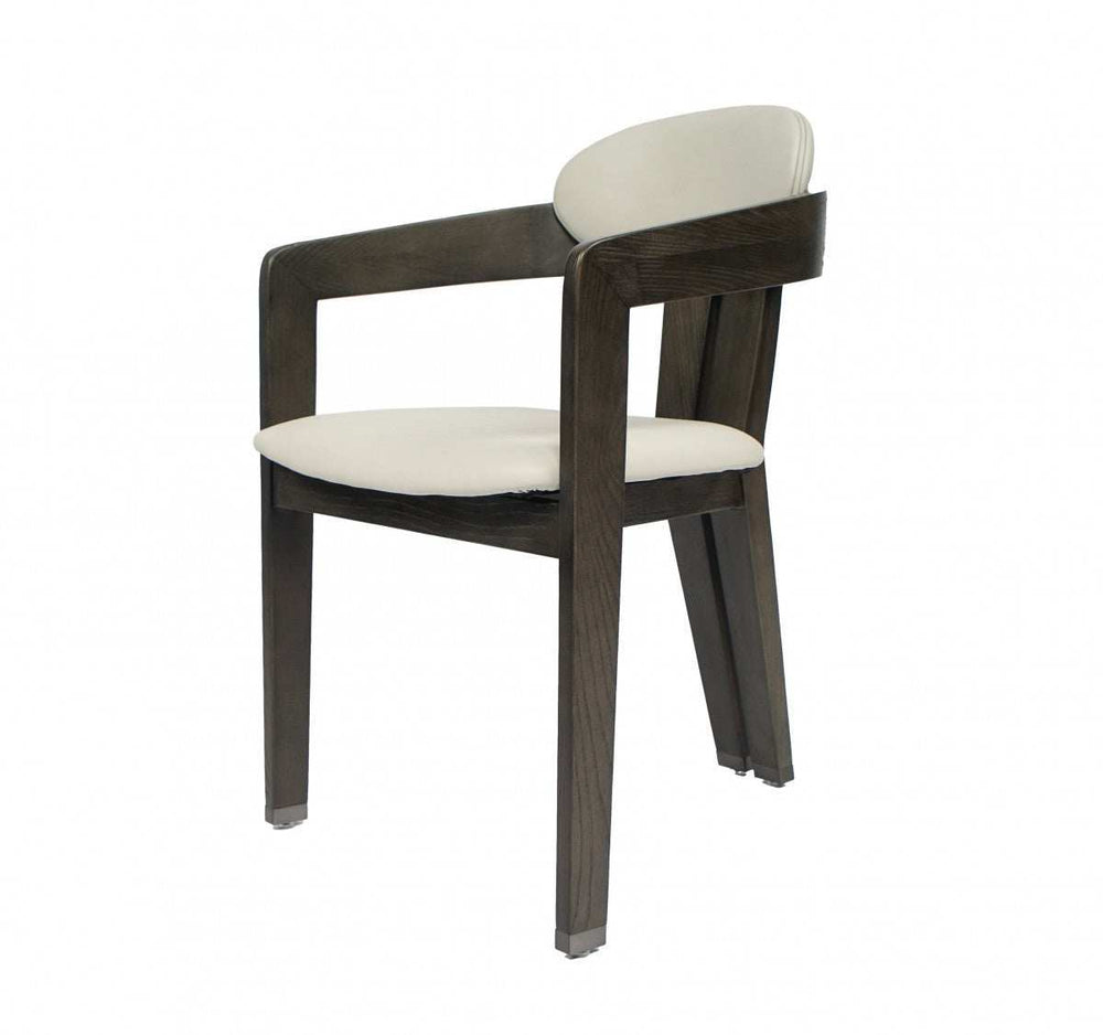 Light Gray And Dark Gray Upholstered Faux Leather Open Back Dining Arm Chair - Homeroots - Flyclothing LLC
