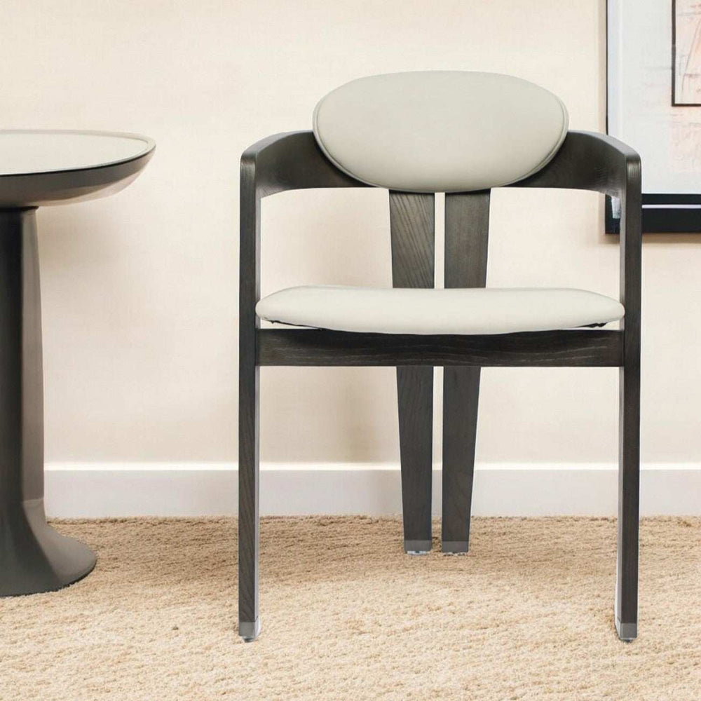 Light Gray And Dark Gray Upholstered Faux Leather Open Back Dining Arm Chair - Homeroots - Flyclothing LLC