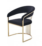 Black And Gold Upholstered Velvet Open Back Dining Arm Chair - Homeroots - Flyclothing LLC