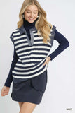 Umgee Cable Knit Collared Striped Vest Sweater - Trendsi - Flyclothing LLC