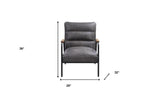 26" Gray And Black Top Grain Leather Tufted Lounge Chair