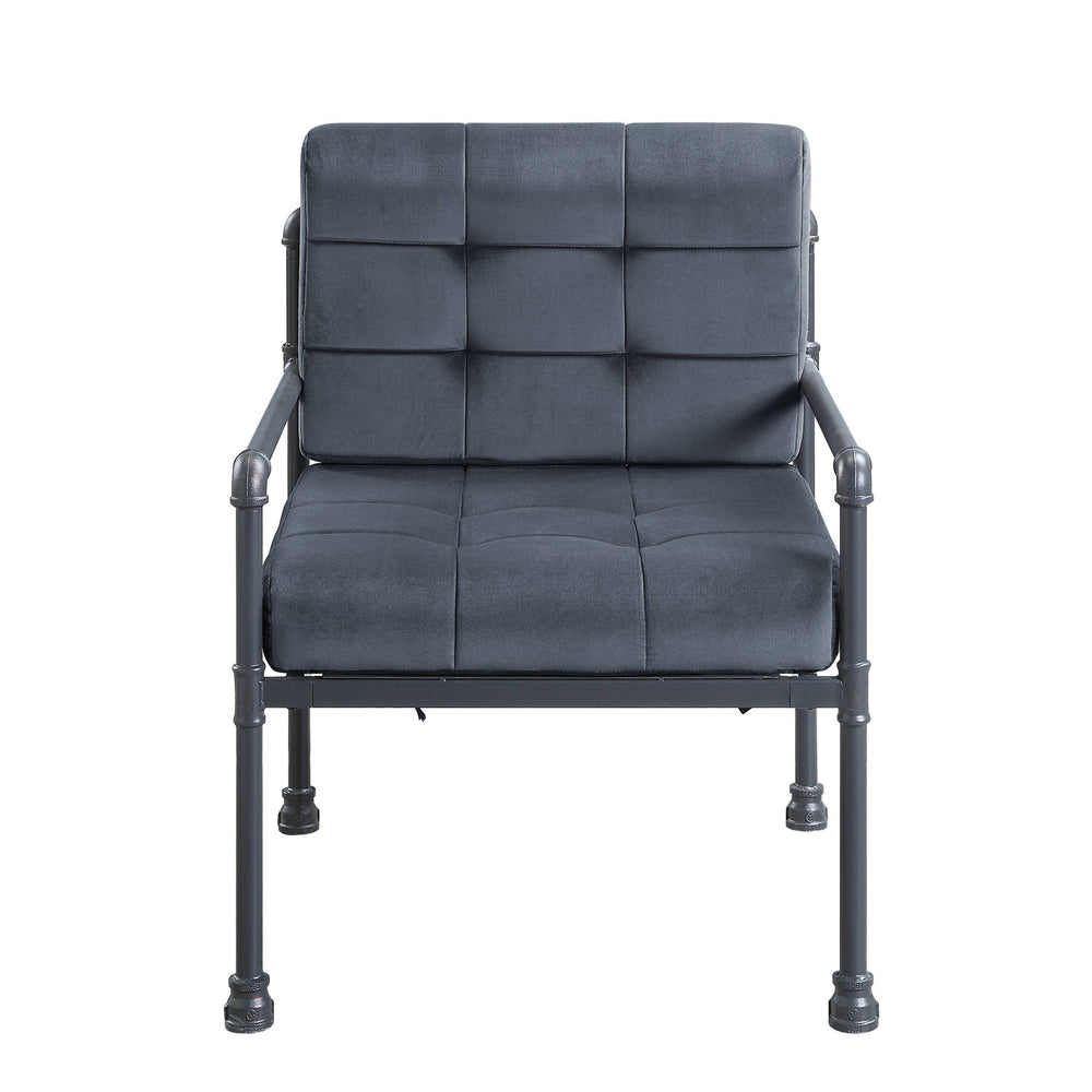 27" Gray Velvet And Steel Arm Chair - Homeroots