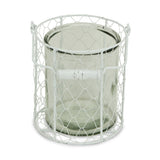 6" White and Clear Wire Basket and Glass Jar - Homeroots