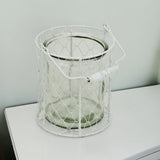 6" White and Clear Wire Basket and Glass Jar - Homeroots