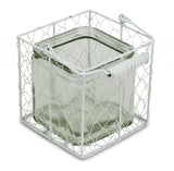 5.5" White and Clear Wire Basket Glass Jar - Homeroots