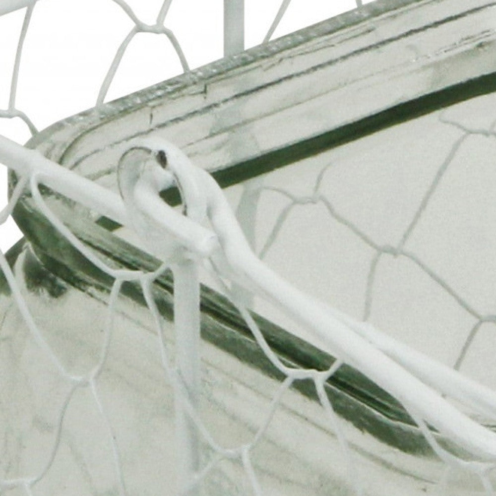 5.5" White and Clear Wire Basket Glass Jar - Homeroots