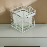 5.5" White and Clear Wire Basket Glass Jar - Homeroots