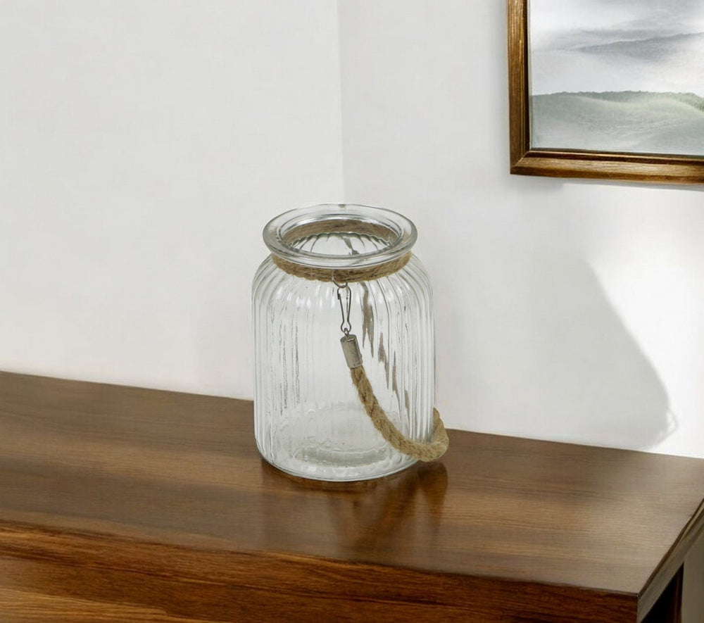 6" Clear and Brown Glass Tabletop Lantern Candle Holder - Homeroots - Flyclothing LLC