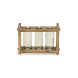 7" Set of Three Glass Jars in a Wood Rack