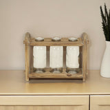 7" Set of Three Glass Jars in a Wood Rack - Homeroots