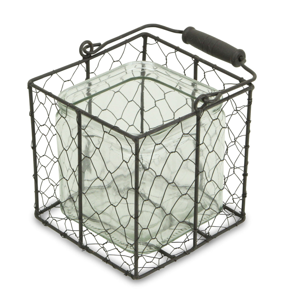 6" Clear and Brown Glass and Metal Lattice Tabletop Lantern Candle Holder - Homeroots - Flyclothing LLC