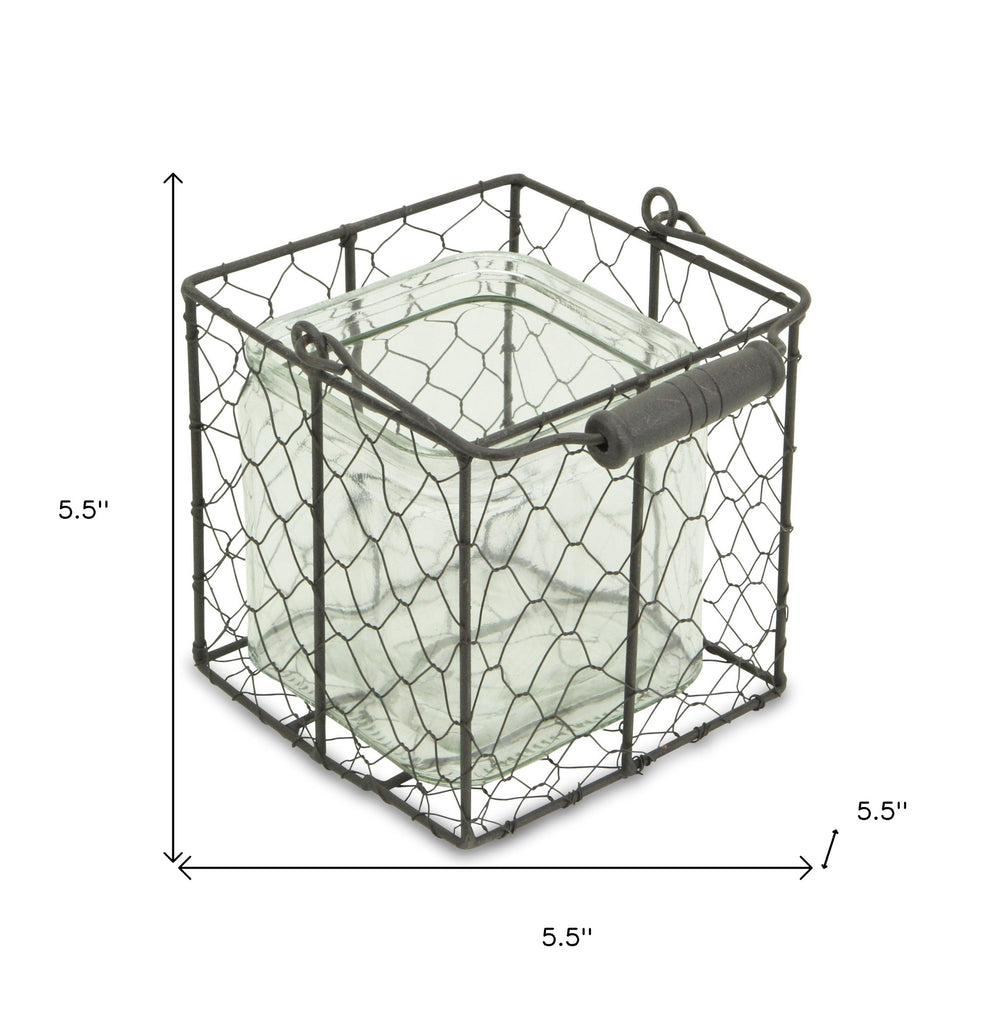 6" Clear and Brown Glass and Metal Lattice Tabletop Lantern Candle Holder - Homeroots - Flyclothing LLC