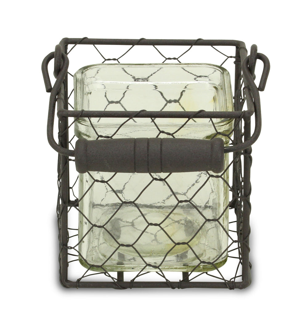 4" Clear and Brown Glass Tabletop Lantern Candle Holder - Homeroots - Flyclothing LLC
