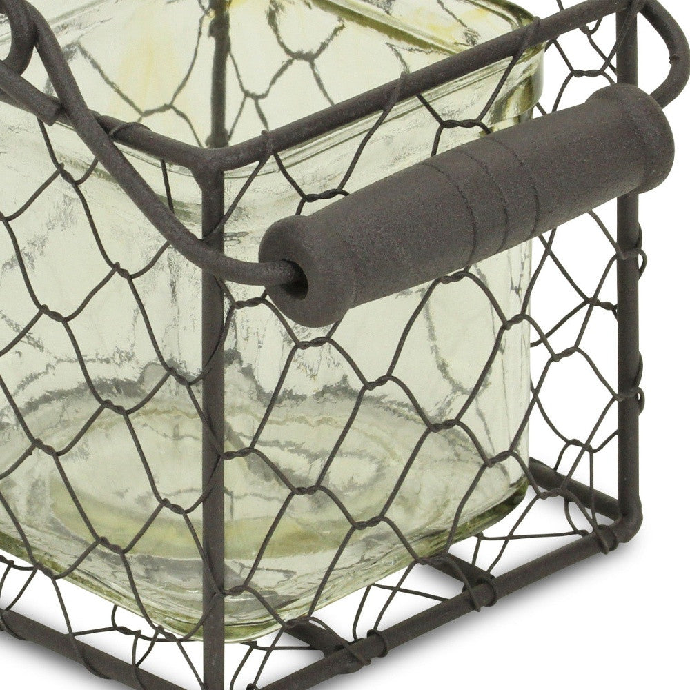 4" Clear and Brown Glass Tabletop Lantern Candle Holder - Homeroots - Flyclothing LLC