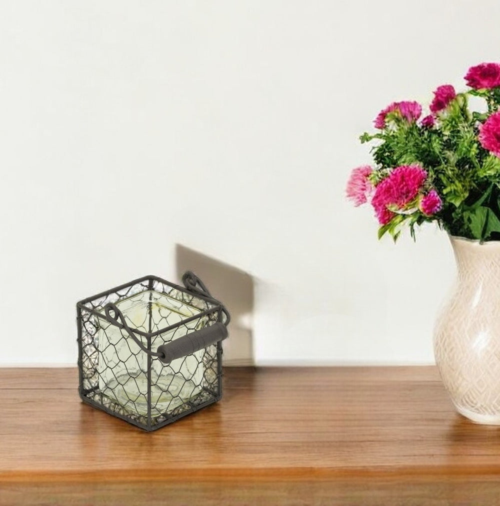 4" Clear and Brown Glass Tabletop Lantern Candle Holder - Homeroots - Flyclothing LLC