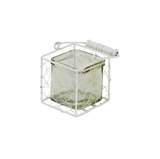 4" White Glass and Metal Lattice Tabletop Lantern Candle Holder - Homeroots - Flyclothing LLC