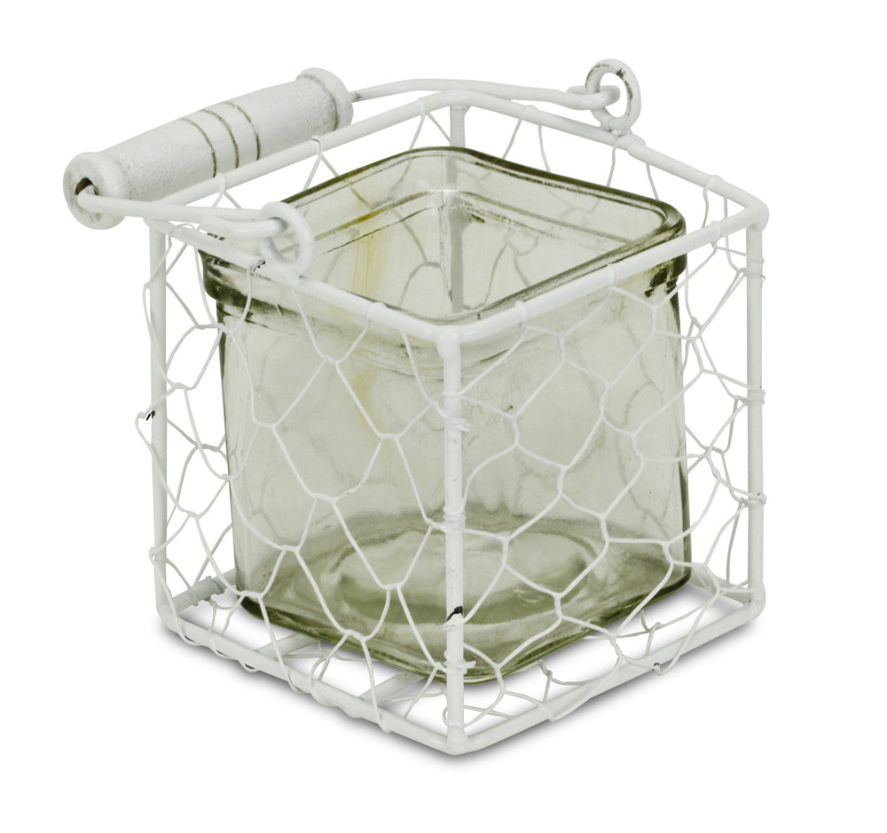 4" White Glass and Metal Lattice Tabletop Lantern Candle Holder - Homeroots - Flyclothing LLC