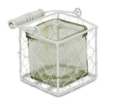 4" White Glass and Metal Lattice Tabletop Lantern Candle Holder - Homeroots - Flyclothing LLC