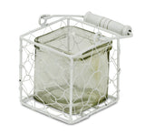 4" White Glass and Metal Lattice Tabletop Lantern Candle Holder - Homeroots - Flyclothing LLC
