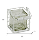 4" White Glass and Metal Lattice Tabletop Lantern Candle Holder - Homeroots - Flyclothing LLC