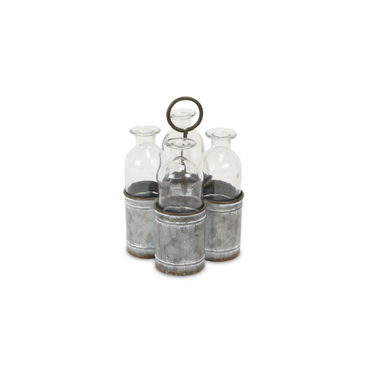 Set of Four Clear Galvanized Metal and Glass Decorative Bottles - Homeroots - Flyclothing LLC