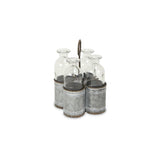 Set of Four Clear Galvanized Metal and Glass Decorative Bottles - Homeroots - Flyclothing LLC